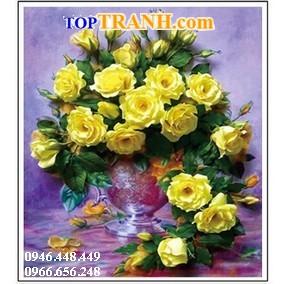 Tranh gắn đá bình hoa hồng